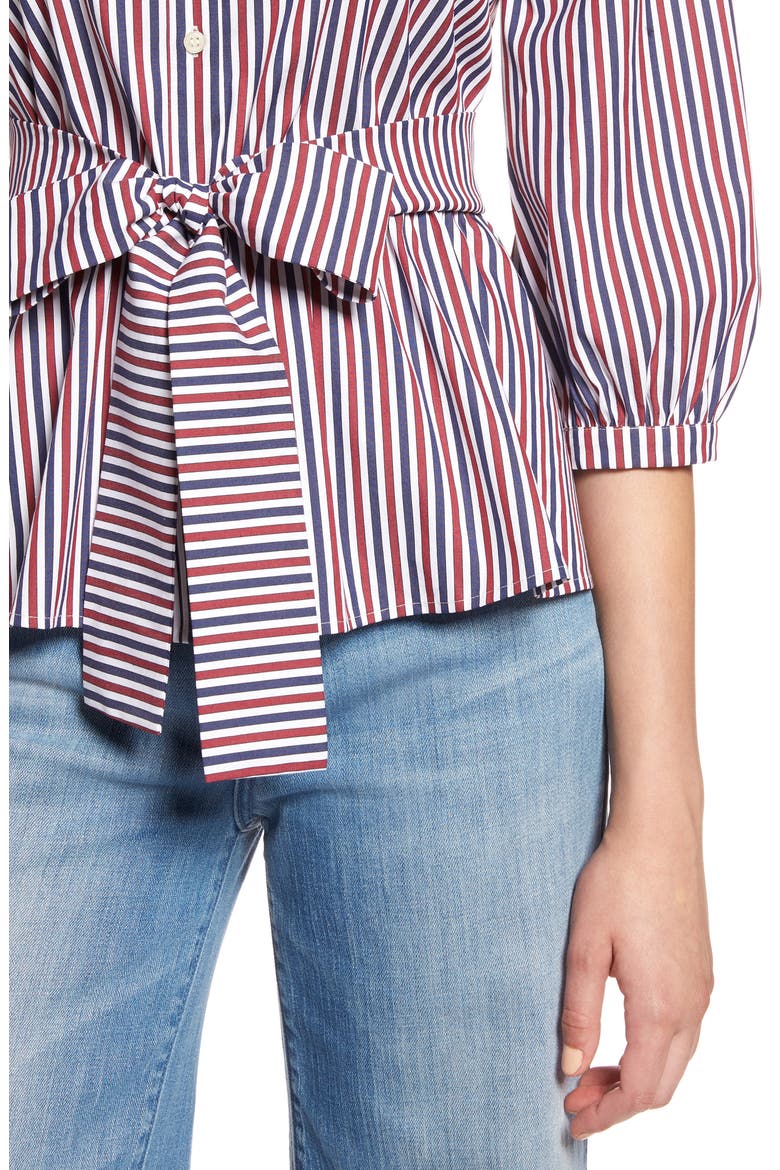 Belted Blouson Sleeve Blouse, Alternate, color, NAVY- BURGUNDY STRIPE