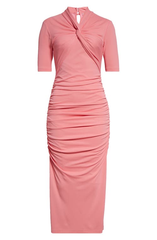 Carolina Herrera Twist Detail Ruched Body-con Jersey Dress In Happy Pink