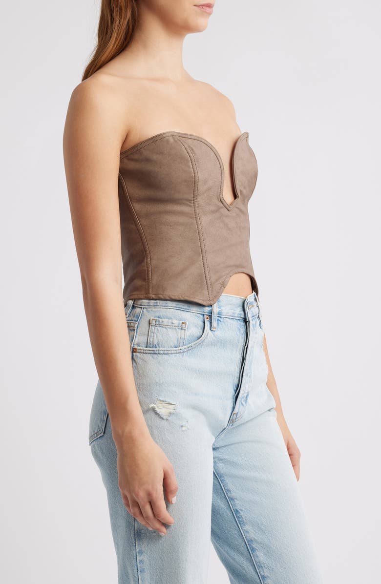 Mistress Rocks Faux Leather Corset Top, Alternate, color, Mocha