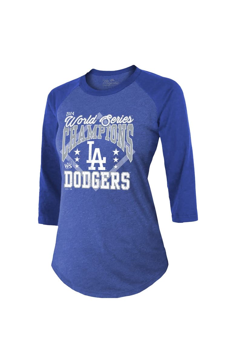 Majestic Threads Women's Majestic Threads Royal Los Angeles Dodgers 2024 World Series Champions Tri-Blend 3/4-Sleeve Raglan T-Shirt, Alternate, color, 
