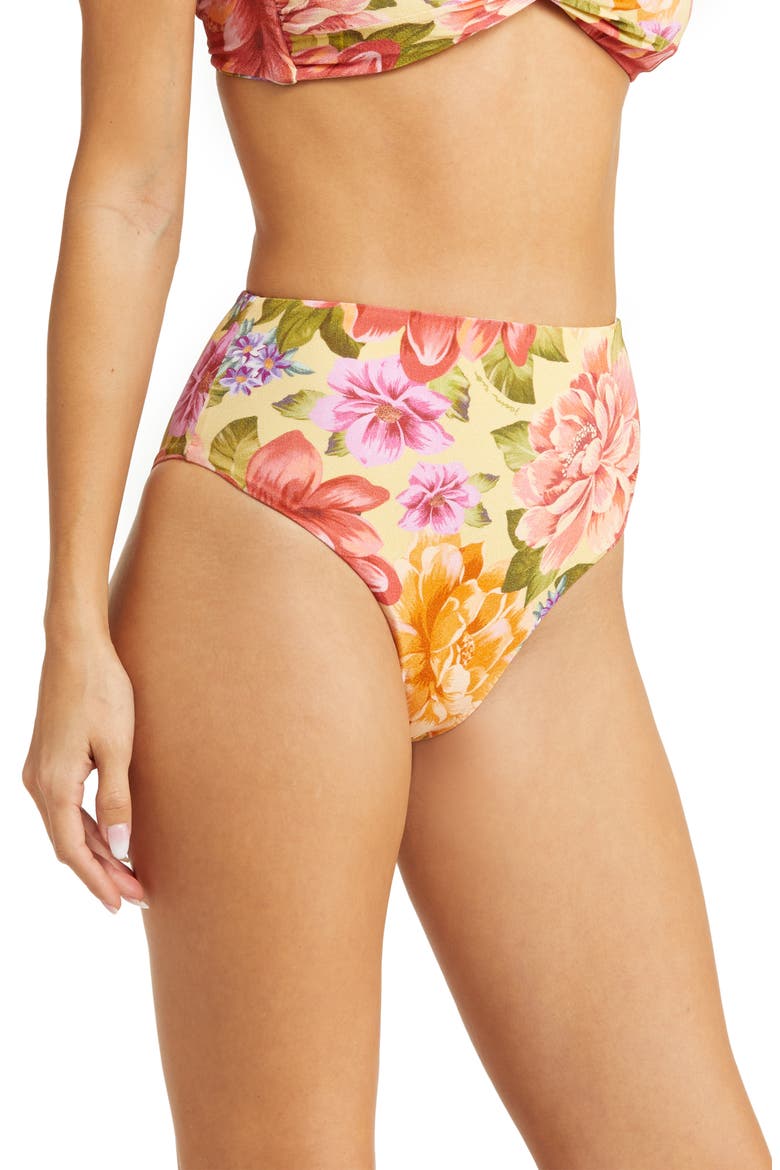 Lia Floral High Waist Bikini Bottoms, Alternate, color, LIA YELLOW