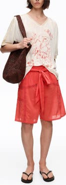 Bimba y Lola Cotton Pleated Bermuda Shorts with Lace Trim