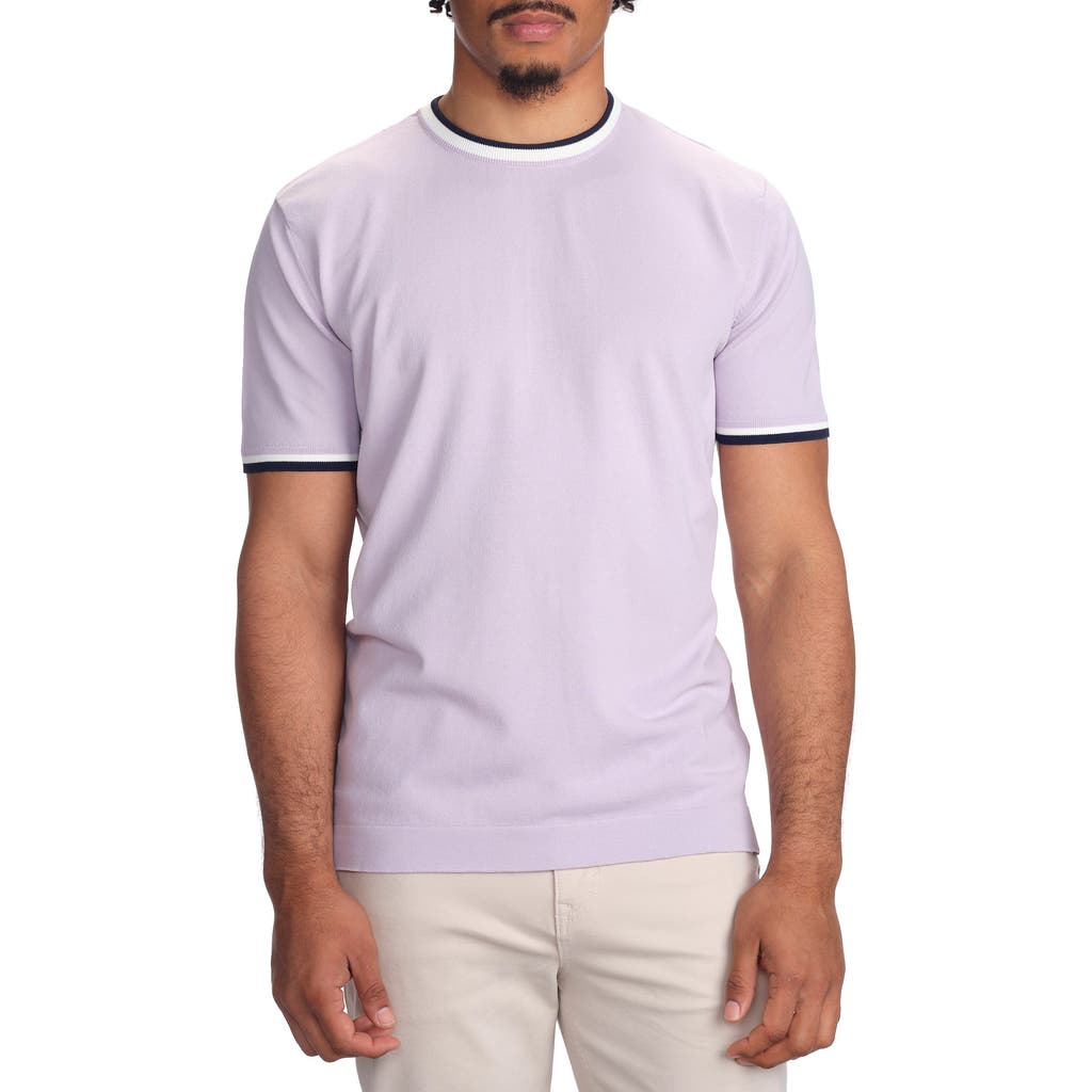 Studio Garnet Los Angeles Contrast Collar Short Sleeve Sweater In Lavender