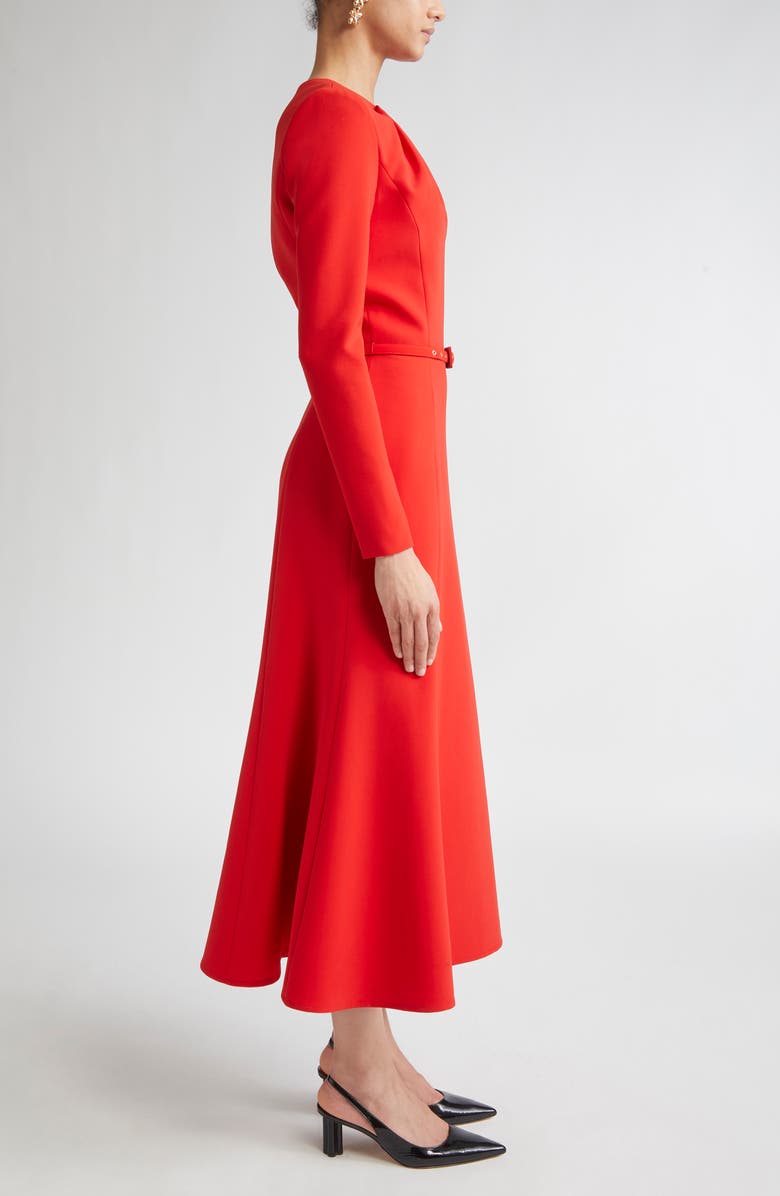 Carolina Herrera Pleated Long Sleeve Crepe Dress, Alternate, color, Scarlet