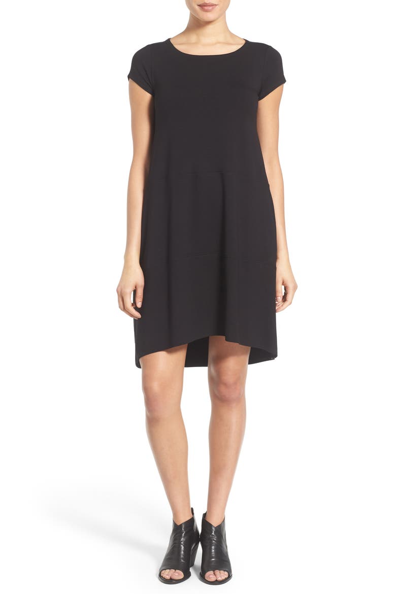 Bateau Neck Cap Sleeve Dress, Main, color, BLACK