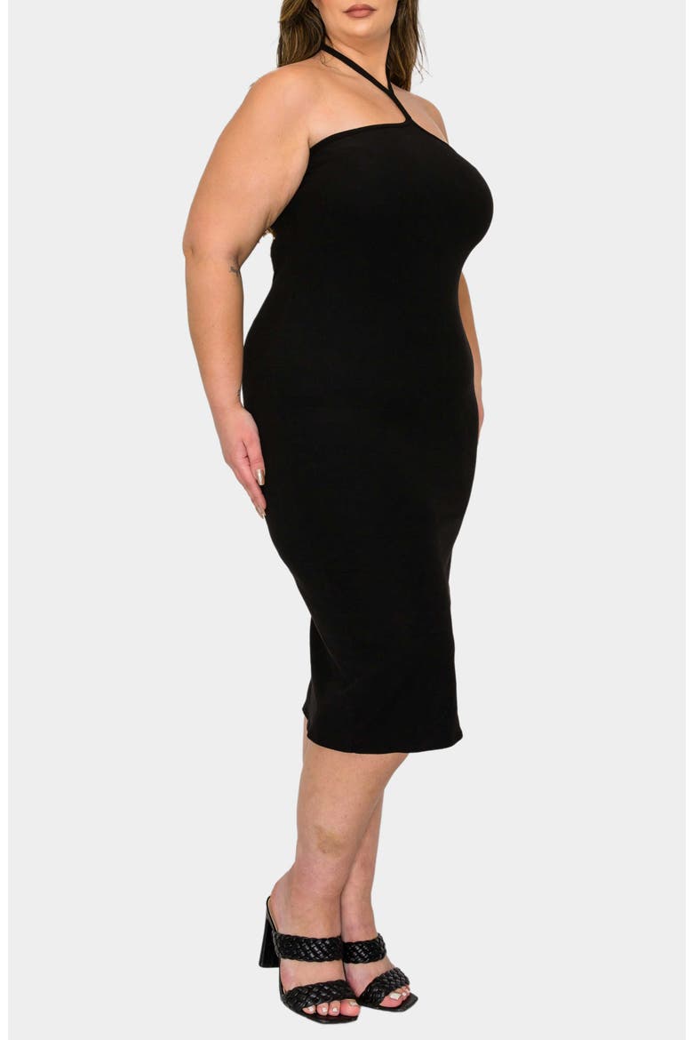 Sienna Halter Rib Midi Dress, Alternate, color, BLACK