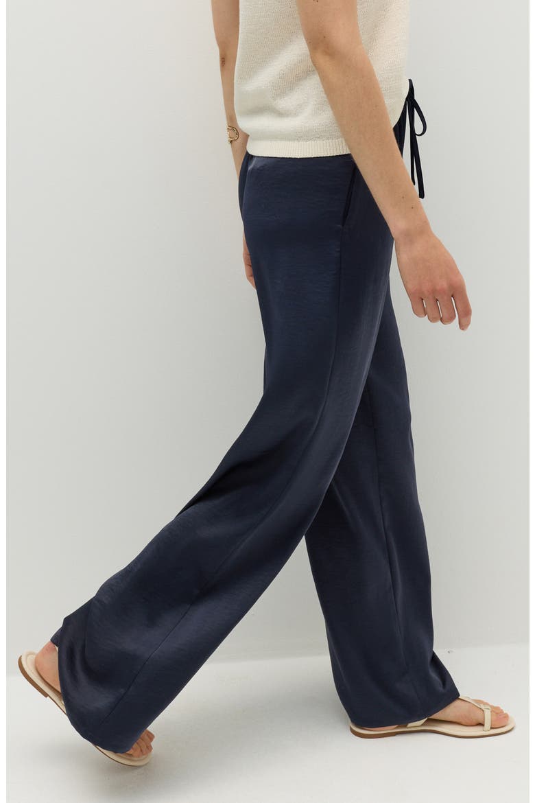 Wide Leg Satin Drawstring Pants, Alternate, color, NAVY BLUE