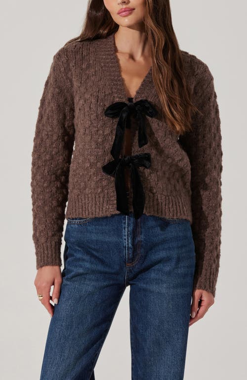 Astr The Label Velvet Bow Cardigan In Brown
