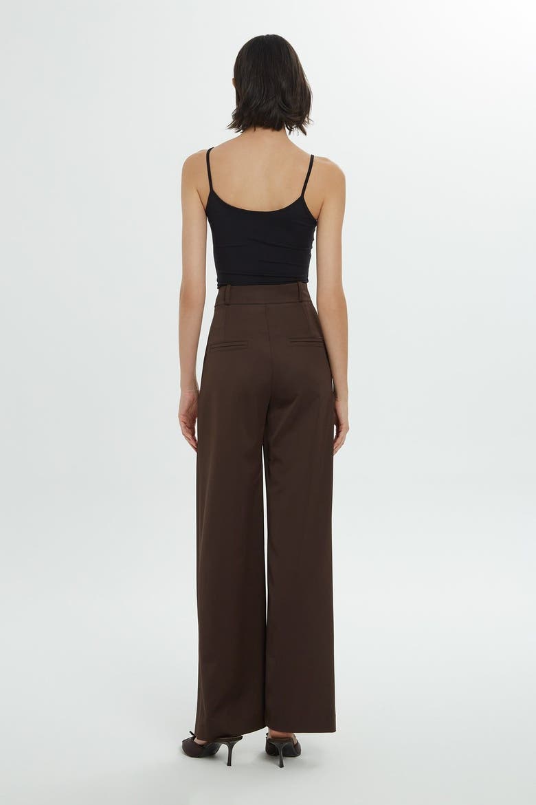 Asymmetrical Cuff Brown High-Waist Tailored Pants, Alternate, color, Brown