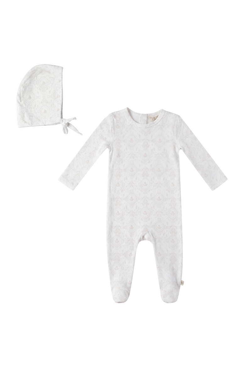 Modal Layette Romper with Bonnet Set, Main, color, White/Primrose