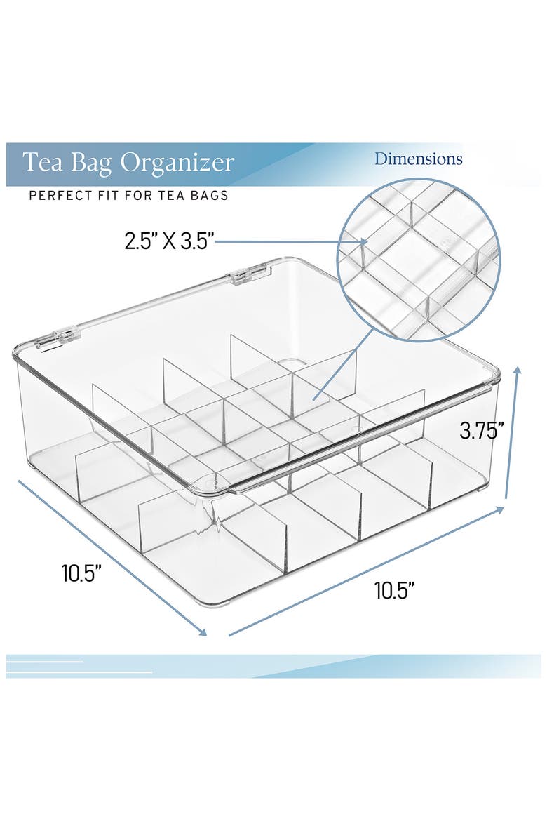 Set of 2 Stackable Tea Bag Organizers, Alternate, color, CLEAR