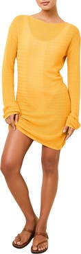 Solid & Striped The Nicki Rib Long Sleeve Linen Blend Cover-Up Dress
