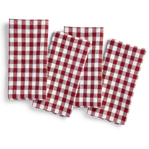 Linen Dinner Napkins Set of 4, 20 x 20 Inch for Dining Table, Holiday and Everyday Table Decor - Gingham Check