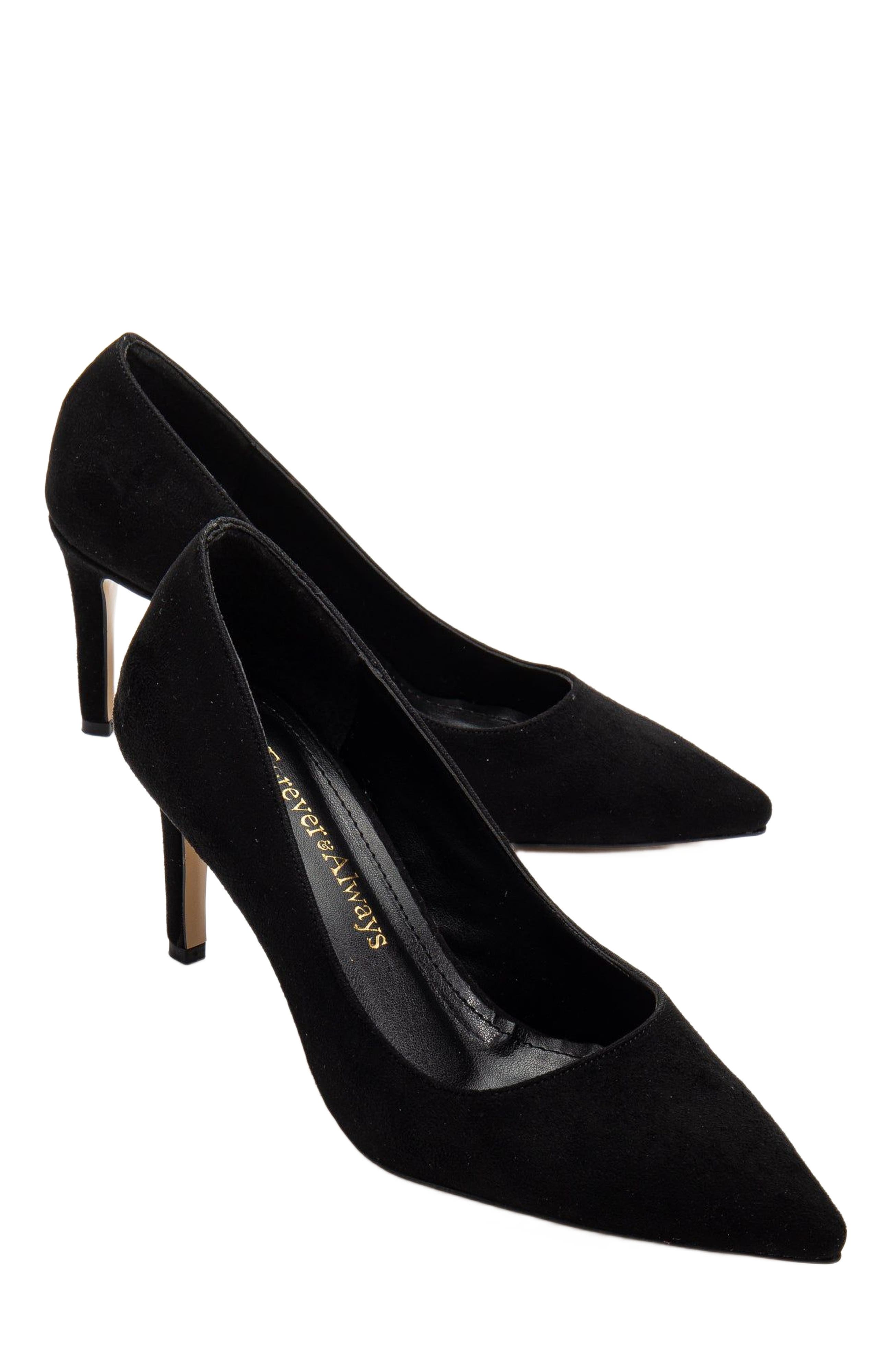 Forever & Always Shoes Perla Pointed Toe Stiletto Pumps, Alternate, color, Black Suede