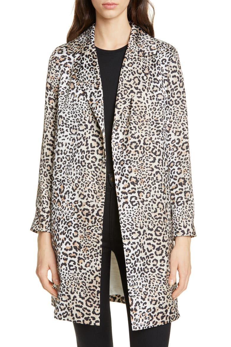 Leopard Print Longline Jacket, Main, color, BROWN LEOPARD
