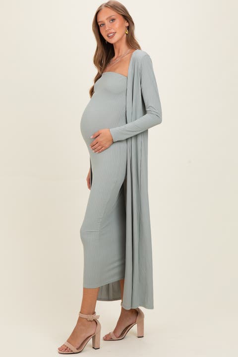 Ribbed Sleeveless Dress Cardigan Set
