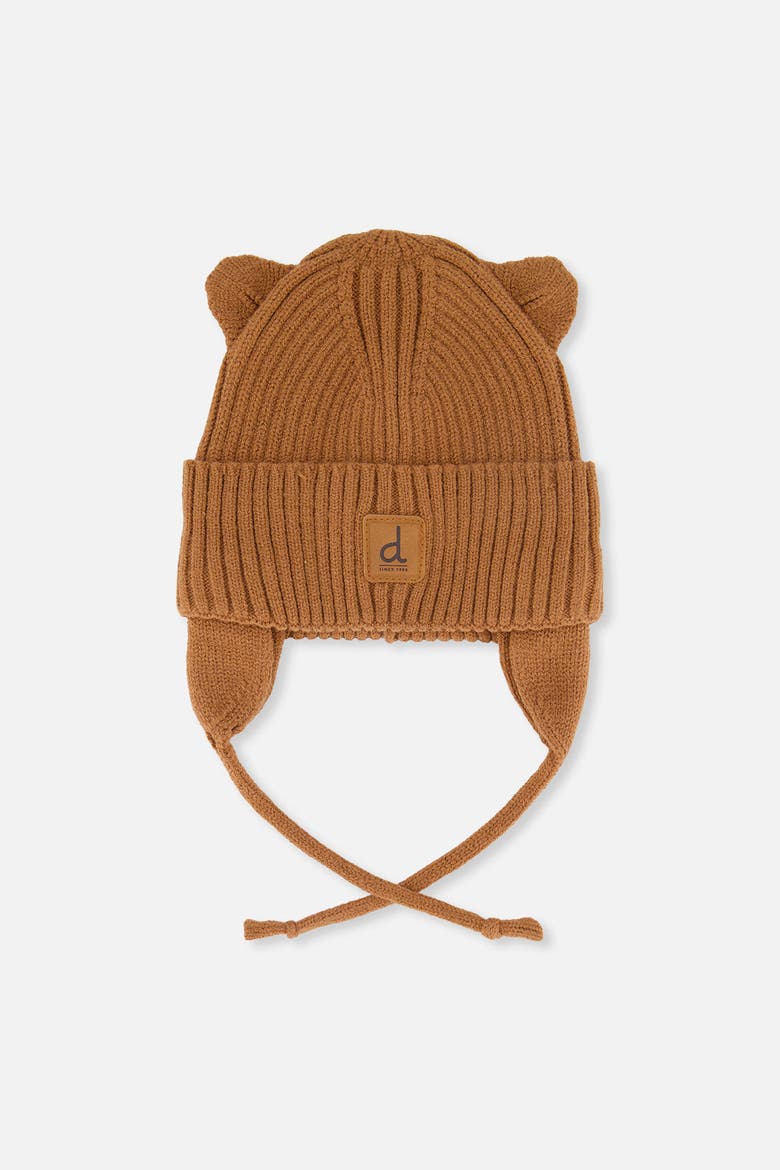 Knit Hat with Bear Ears and Tie Strings, Main, color, Brown Sugar