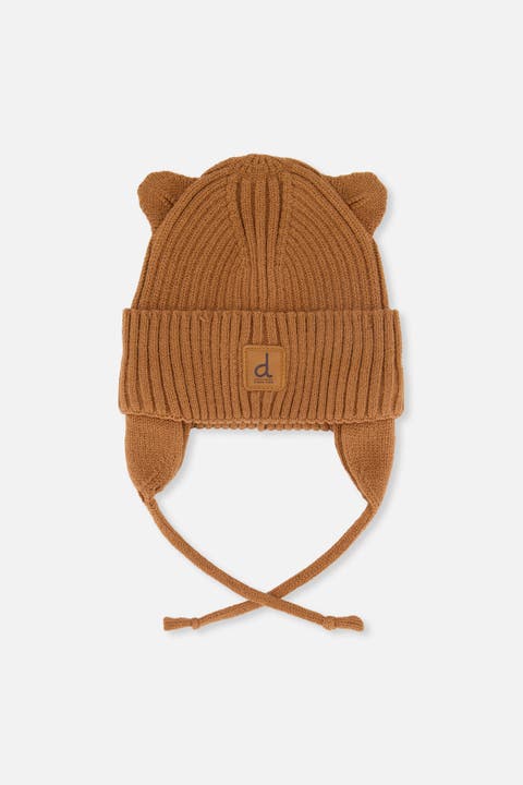 Knit Hat with Bear Ears and Tie Strings