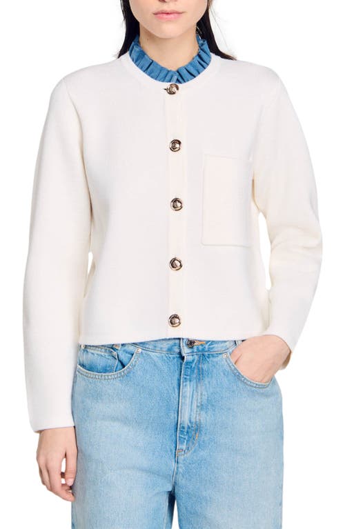 Shop Sandro High-neck Cardigan In Ecru
