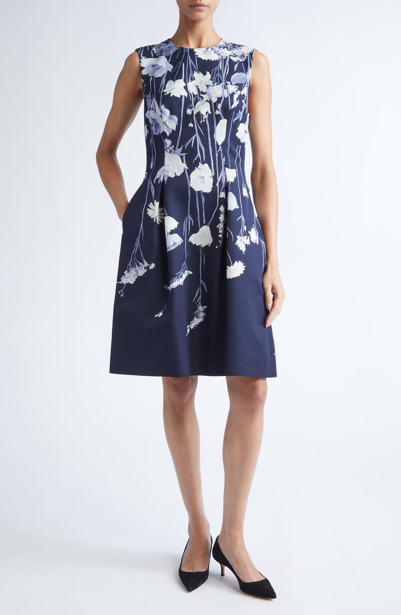 Lela Rose Betsy Floral Faille Fit & Flare Dress, Main, color, Navy Multi