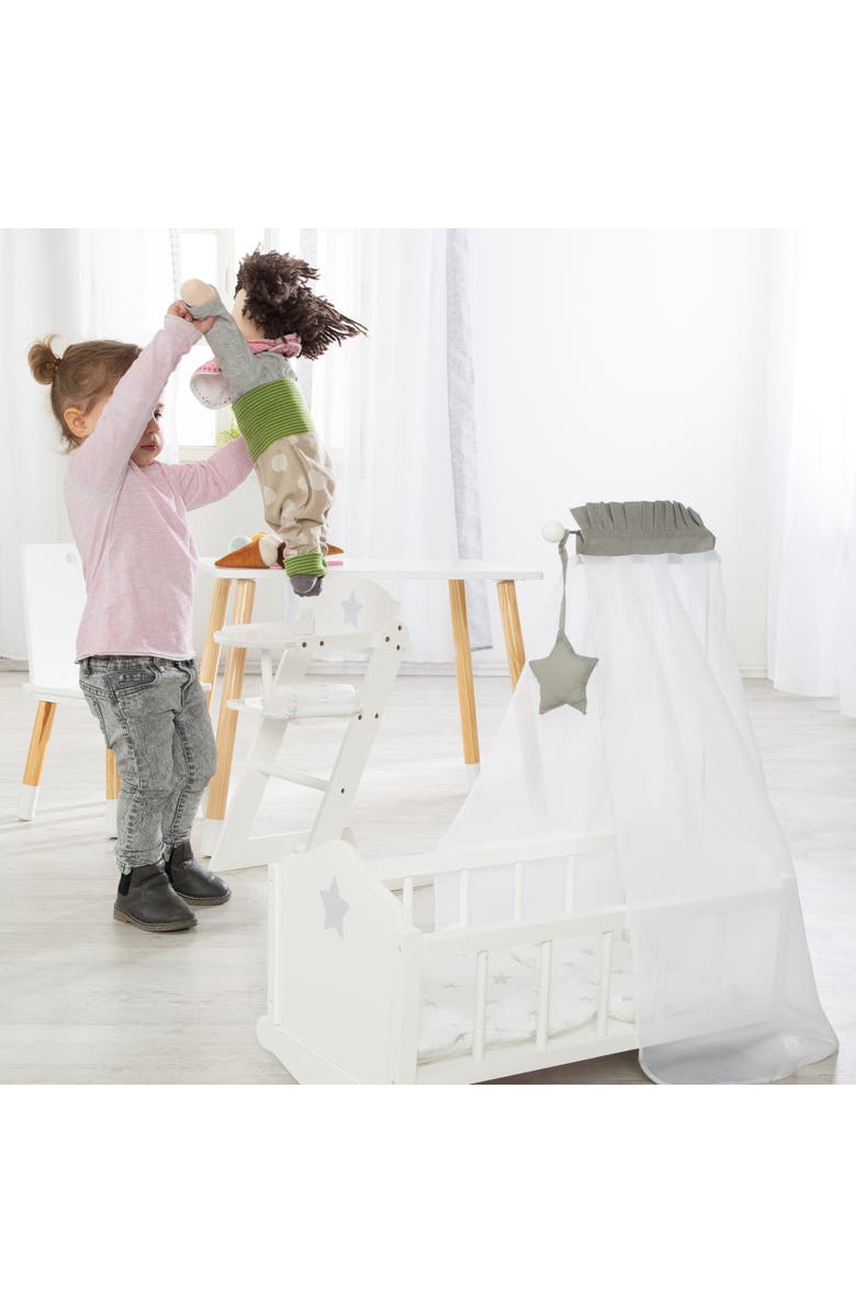 Roba-Kids Roba Doll Cradle Set Stella Star, Gray & White Includes Hanging Mobile, Alternate, color, White