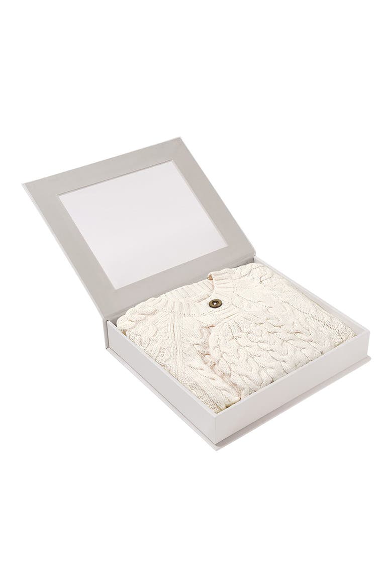 Horseshoe Cable Knit Cotton Cardigan & Hat Set, Alternate, color, WHITE