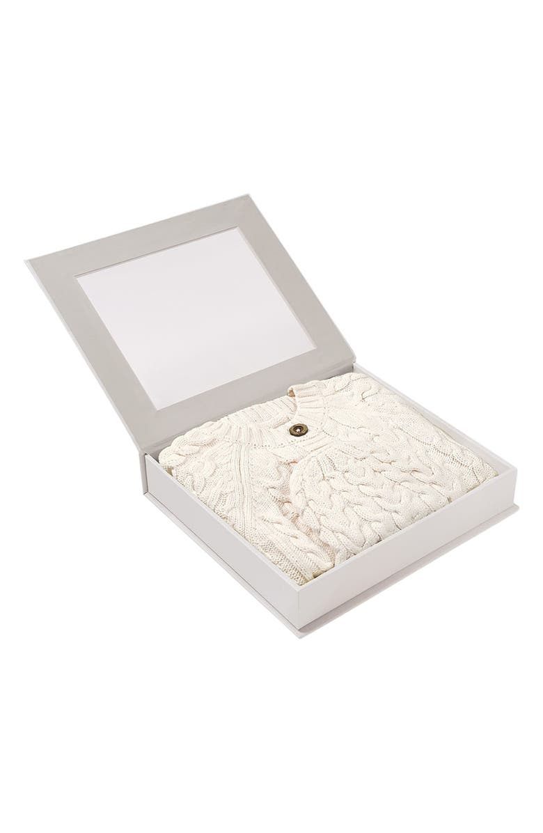 Elegant Baby Horseshoe Cable Knit Cotton Cardigan & Hat Set, Alternate, color, White