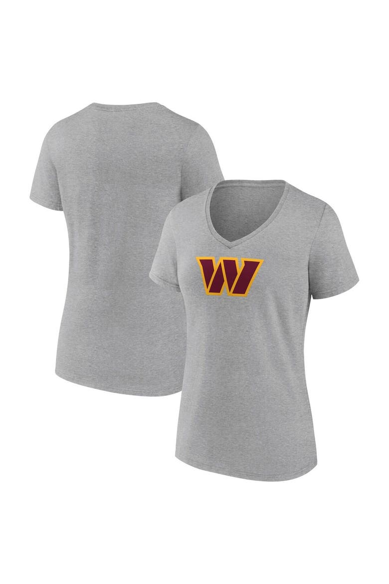 Women's Fanatics Branded Heathered Gray Washington Commanders Primary Logo V-Neck T-Shirt, Main, color, Heather Gray