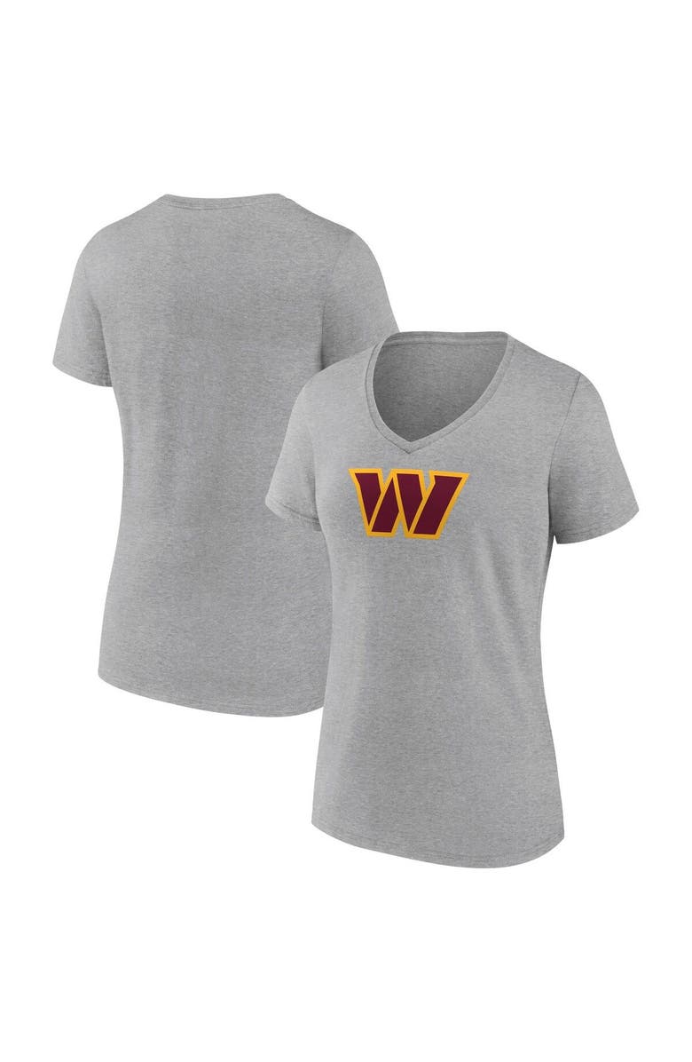 FANATICS Women's Fanatics Branded Heathered Gray Washington Commanders Primary Logo V-Neck T-Shirt, Main, color, 