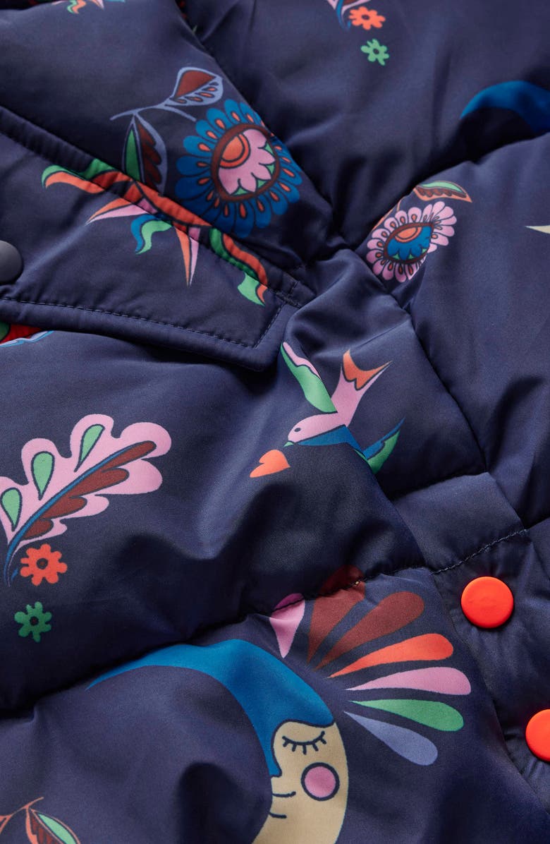 Mini Boden Kids' Hooded Longline Puffer Coat, Alternate, color, College Navy Spaced Celestial