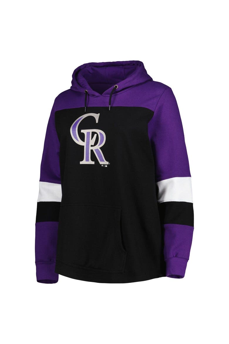 Women's Black Colorado Rockies Plus Size Colorblock Pullover Hoodie, Alternate, color, Black