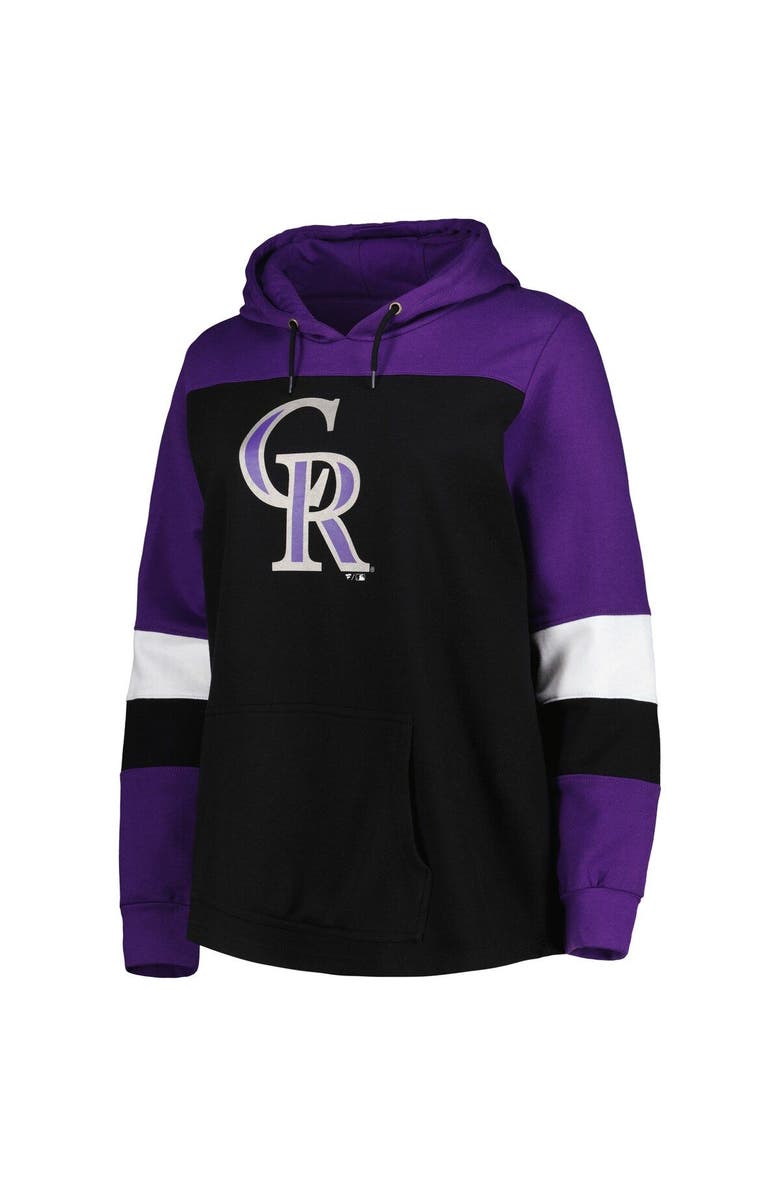 PROFILE Women's Black Colorado Rockies Plus Size Colorblock Pullover Hoodie, Alternate, color,