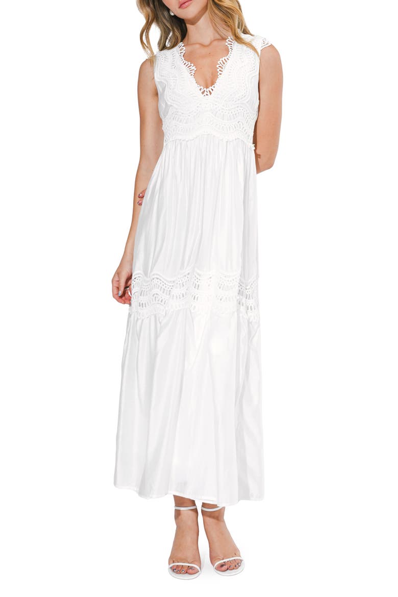 Lace Inset Maxi Dress, Main, color, WHITE
