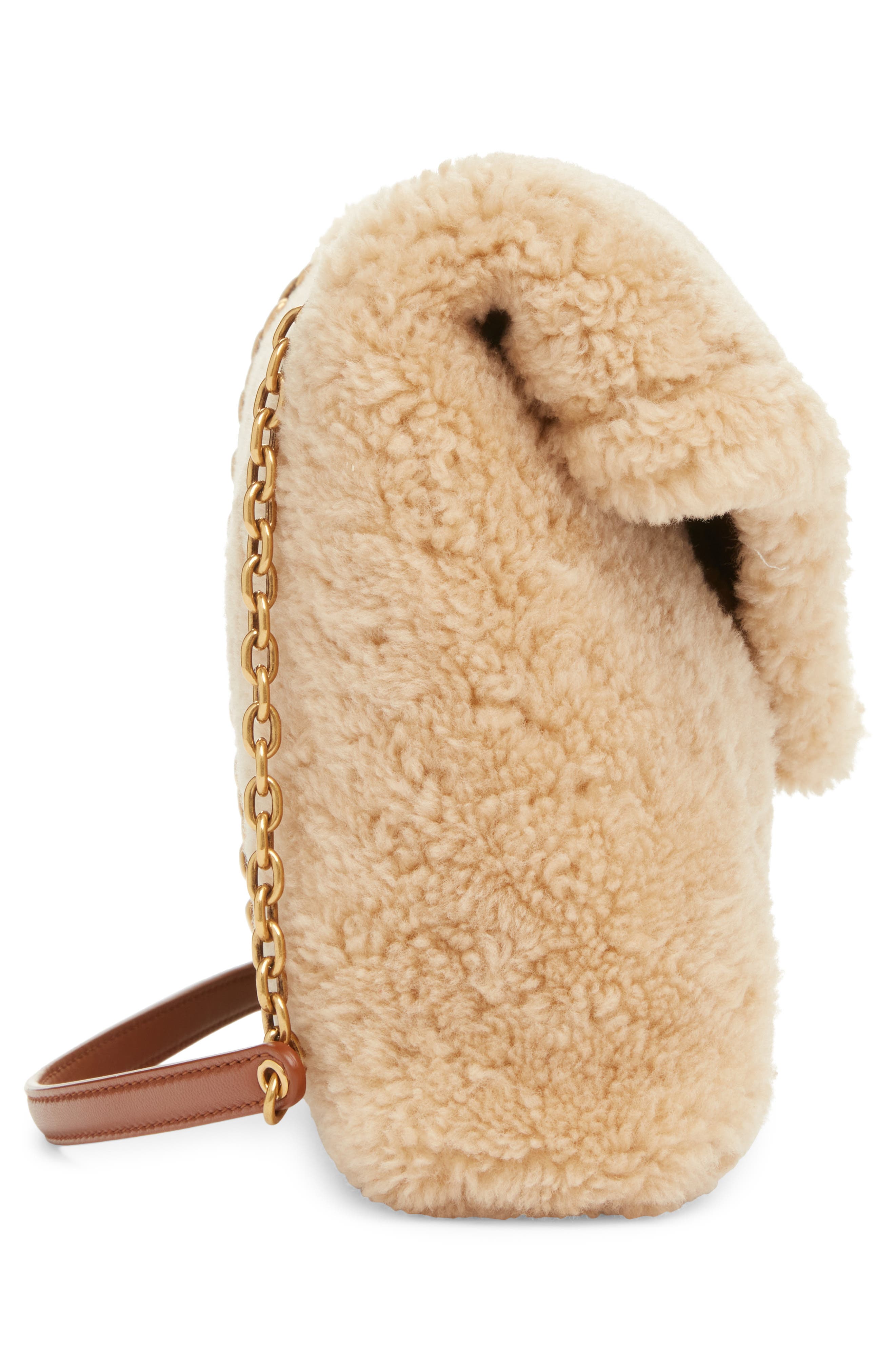 Saint Laurent Cassandre Genuine Shearling Shoulder Bag, Alternate, color, Naturel/ Brick