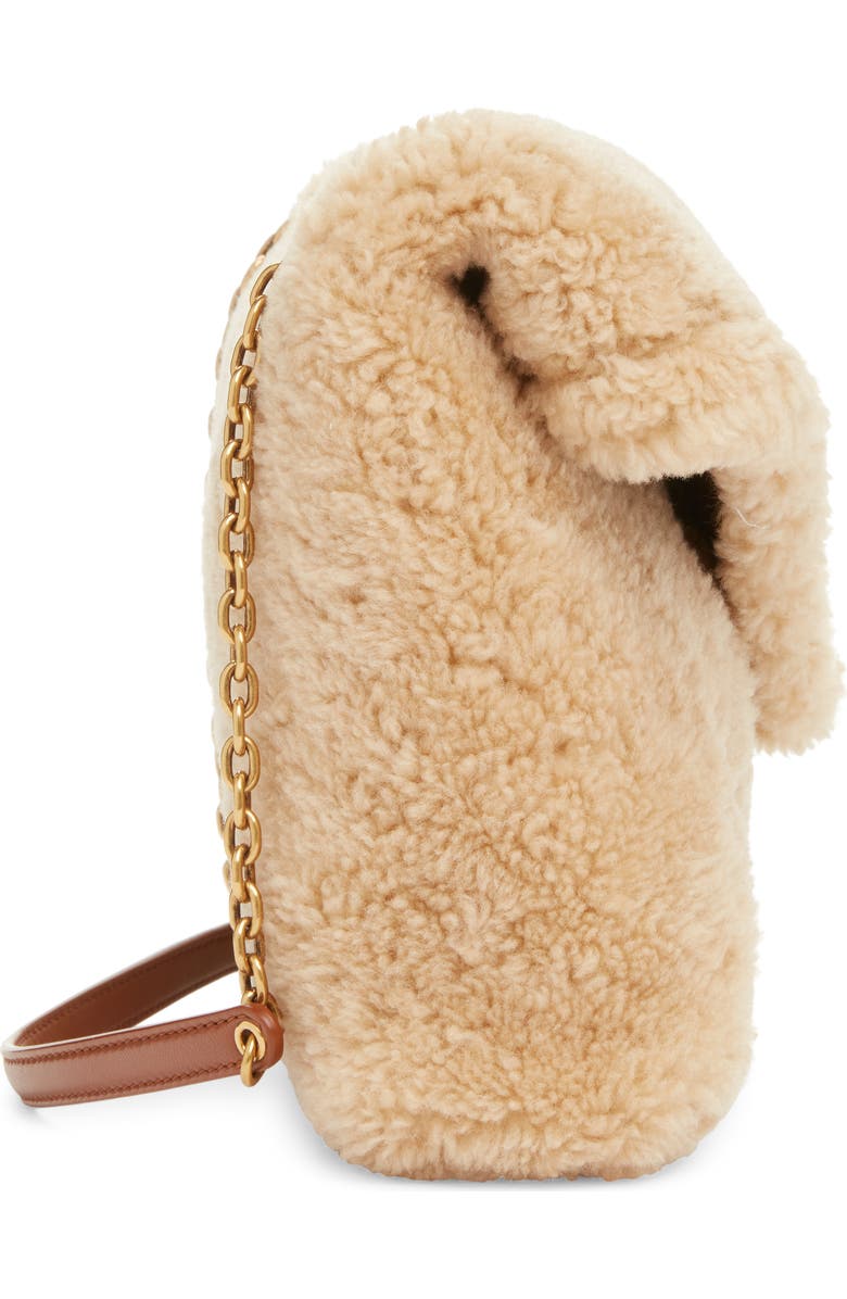 Saint Laurent Cassandre Genuine Shearling Shoulder Bag, Alternate, color, Naturel/ Brick