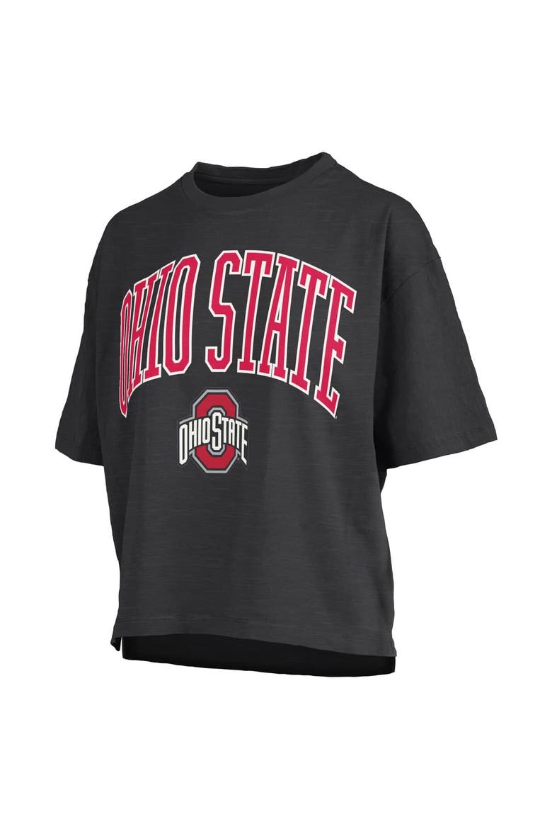 Women's Pressbox Black Ohio State Buckeyes Nelson Arch Over Logo Waist Length Oversized Slub T-Shirt, Alternate, color, Black