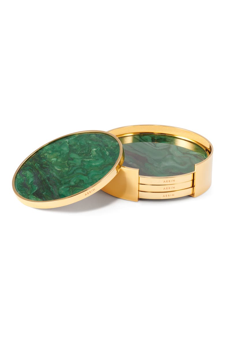 Lucas Set of 4 Stone Coasters with Holder, Alternate, color, JADE