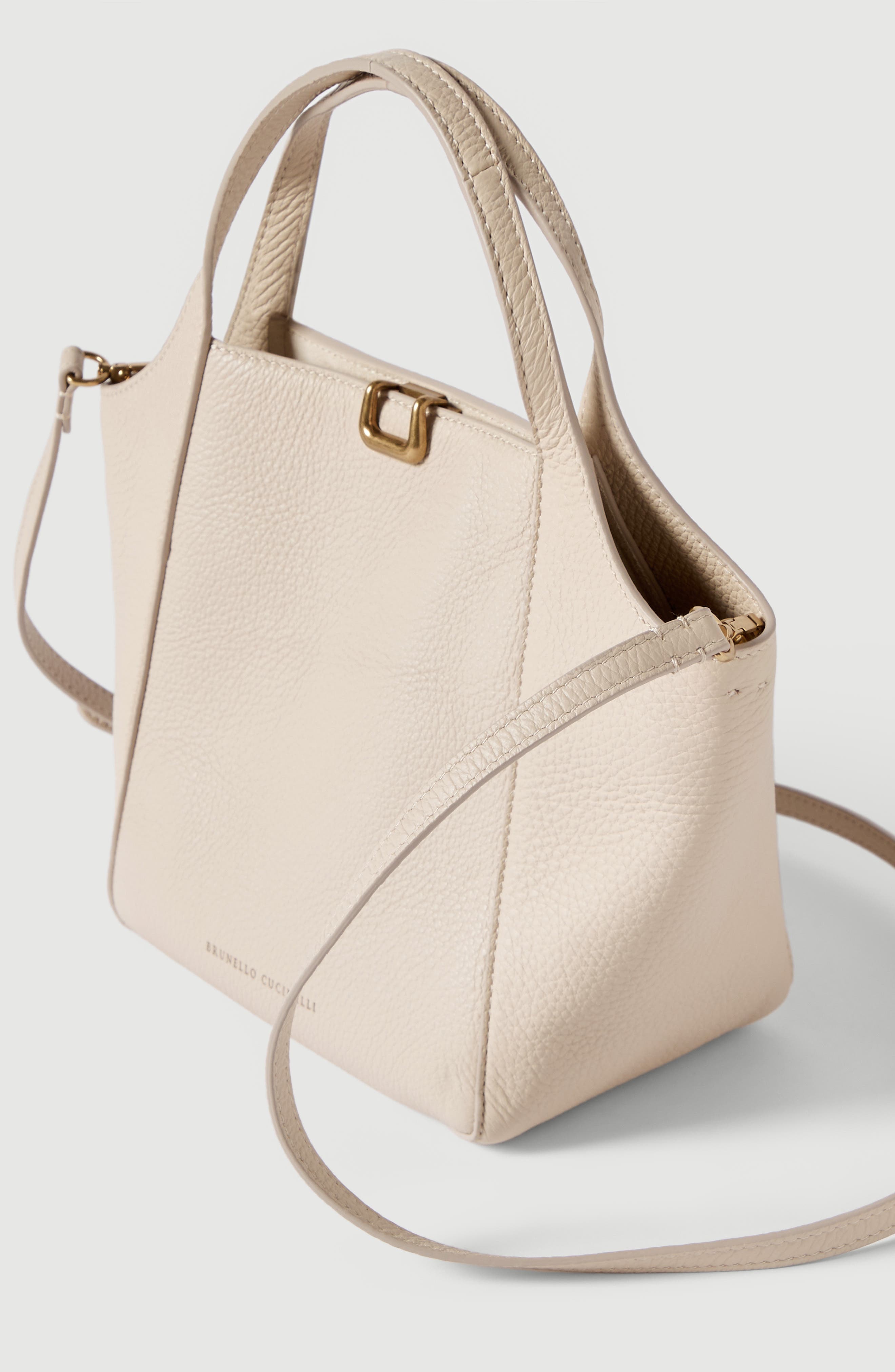 Sartorial small bucket bag in soft grained leather, Alternate, color, Ivory