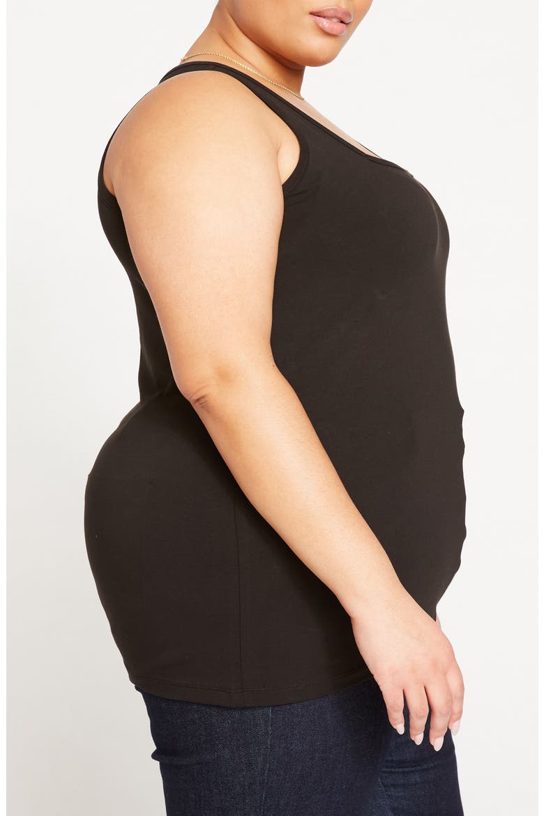 Square Neck Stretch Cotton Tank, Alternate, color, BLACK