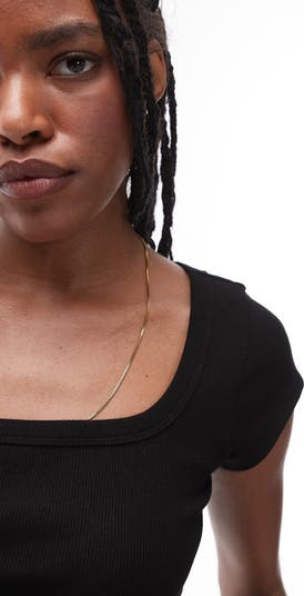Square Neck Cap Sleeve Rib Top