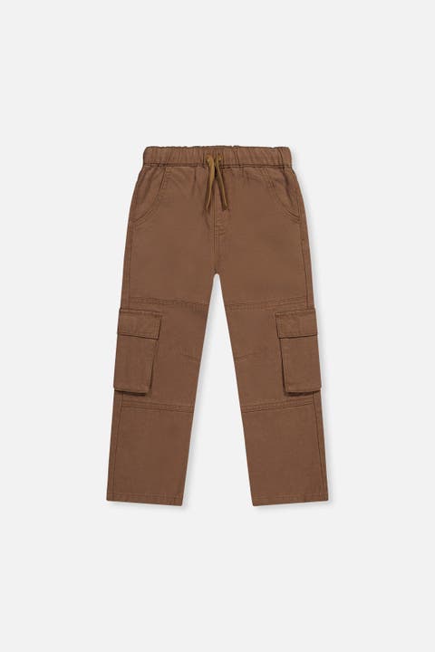 Straight Leg Twill Pants with Multiple Cargo Pockets