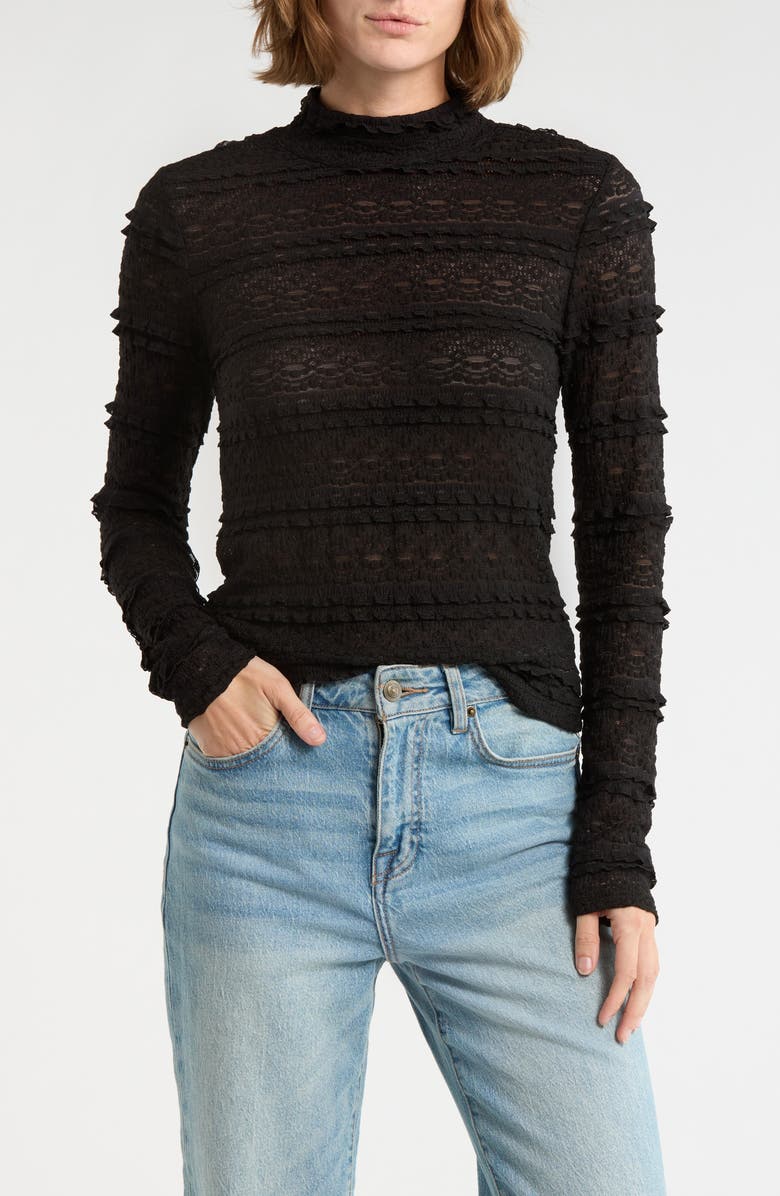 Sanctuary Mock Neck Long Sleeve Lace Top, Main, color, Black