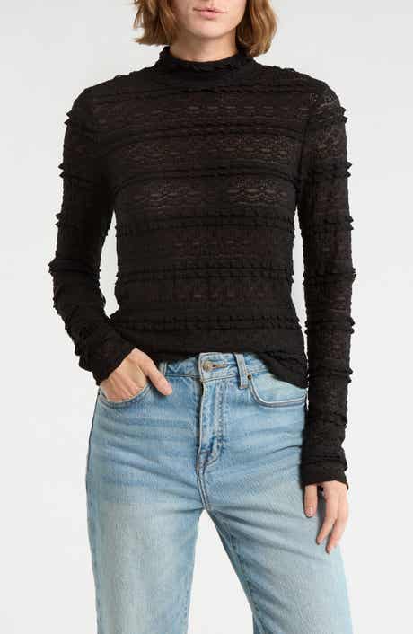 Sanctuary Mock Neck Long Sleeve Lace Top