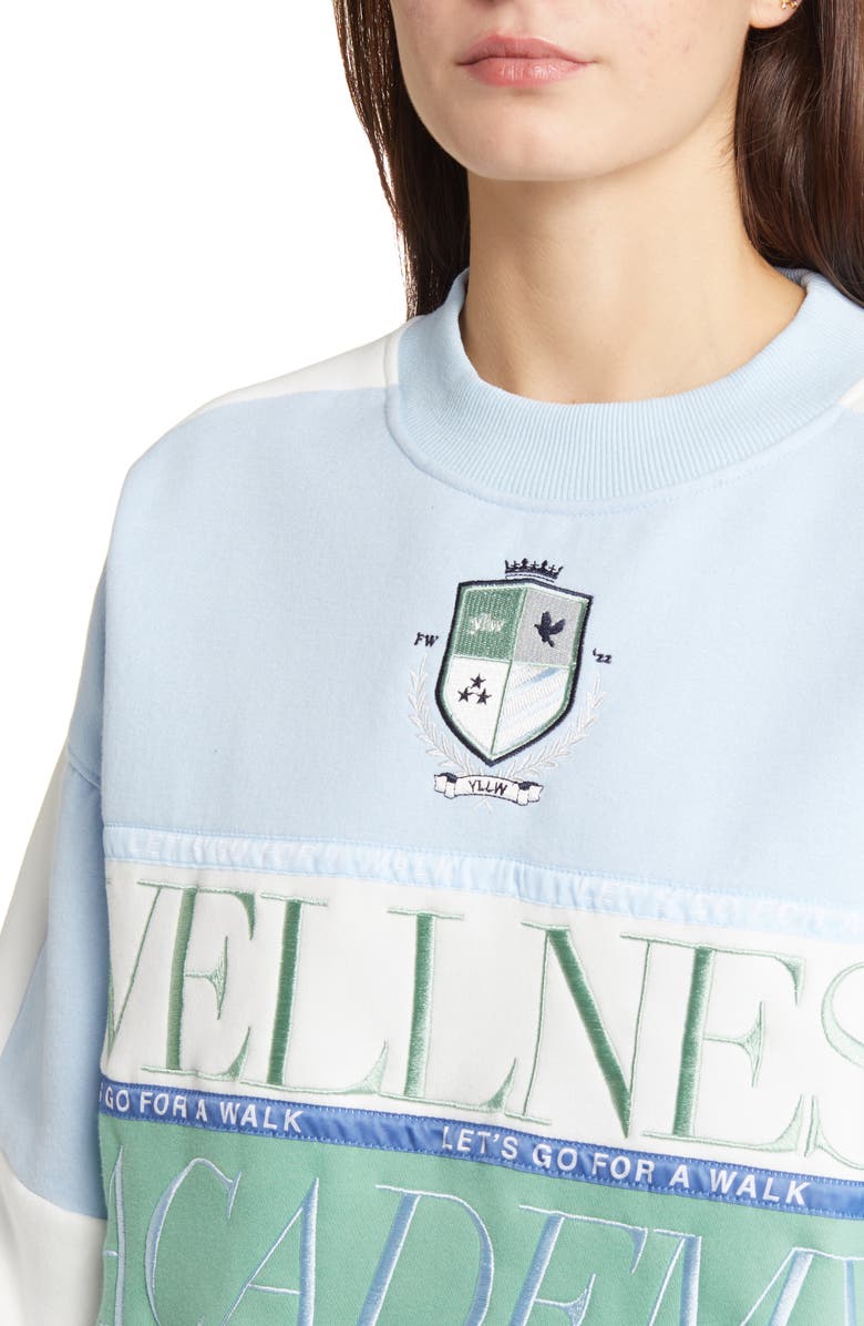 YELLOW THE LABEL Varsity Wellness Academy Colorblock Embroidered Sweatshirt, Alternate, color, 