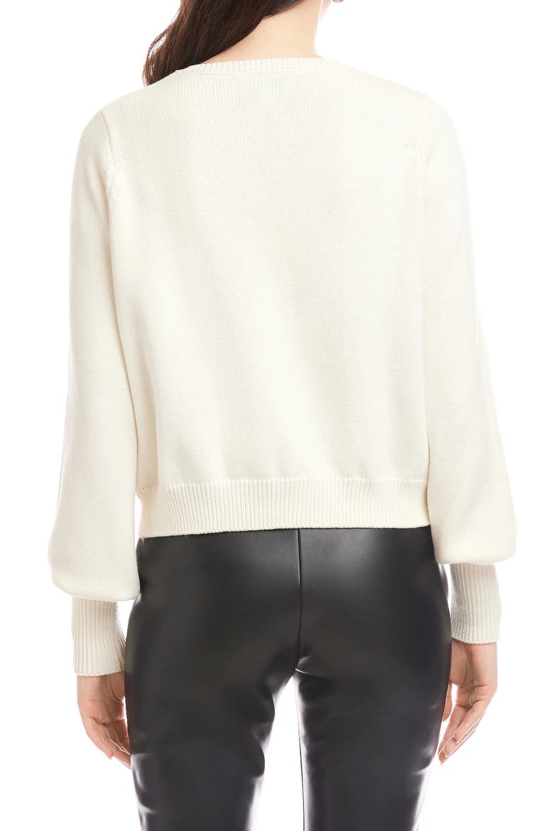 Dena Ribbon Tie Cardigan, Alternate, color, CREAM/ BLACK