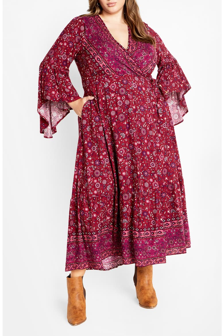 Adhara Mixed Print Long Sleeve Maxi Dress, Main, color, RED