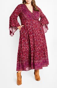 City Chic Adhara Mixed Print Long Sleeve Maxi Dress