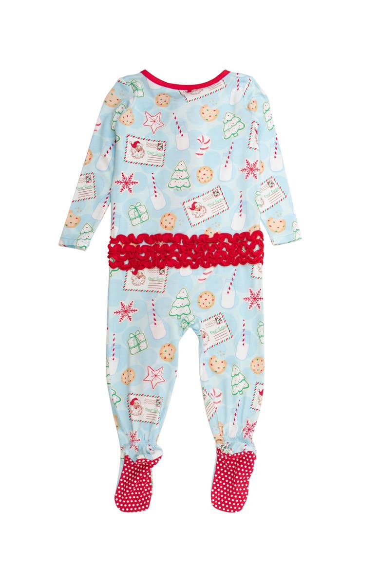 RuffleButts SoftSnooze Girls Holiday Ruffle One Piece Footie Pajamas, Alternate, color, Santa Sweets