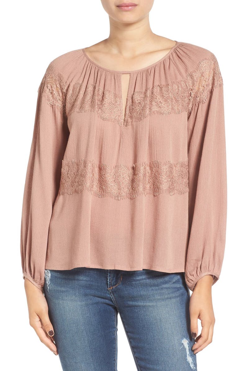 All in Favor Lace Detail Peasant Blouse, Main, color, 