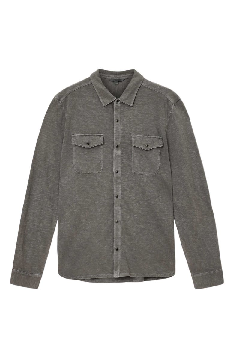 John Varvatos Arvon Knit Organic Cotton Snap-Up Western Shirt, Alternate, color, Seal Grey